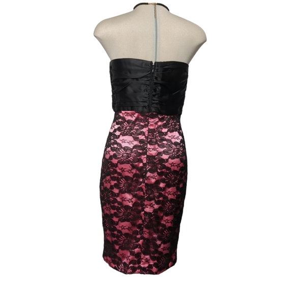 Black and Pink Gorgeous Satin and Black Lace Strapped Dress Size SP - Picture 7 of 10